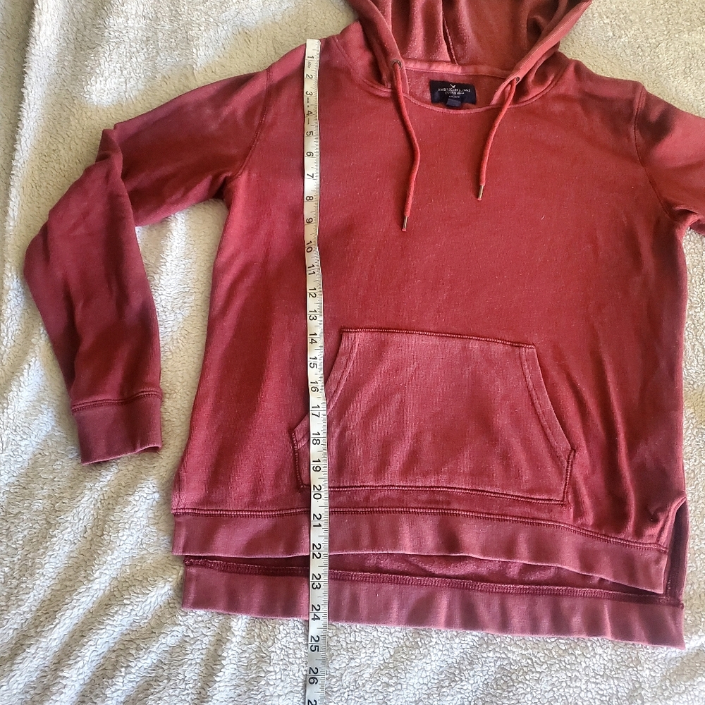AMERICAN EAGLE Hoodie Burgundy Boho Washed Out Preppy - Picture 5 of 6